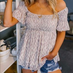 Magnolia Boutique off the shoulder cream printed top